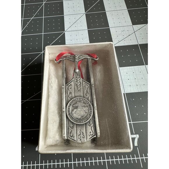 Christmas Ornament Eagle Globe Anchor USMC Hanging Pewter Holiday Veteran Gift - Picture 2 of 3